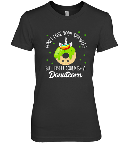 Donutcorn Funny Cute Donut Unicorn Irish St Patrick's Day Women's Premium T-Shirt Women's Premium T-Shirt / Black / XS Women's Premium T-Shirt - HHHstores