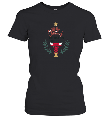 NBA Chicago Bulls Logo merry Christmas gilf Women's T-Shirt Women's T-Shirt / Black / S Women's T-Shirt - HHHstores