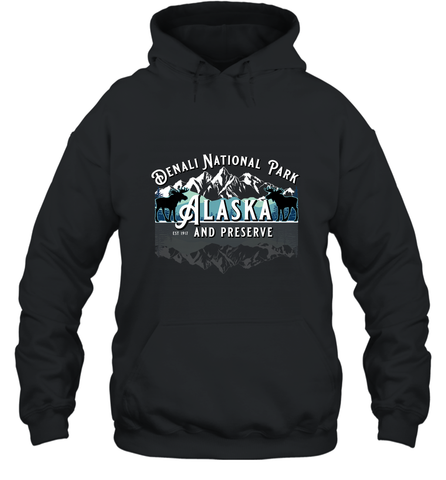 Denali National Park Alaska AK USA Moose Souvenir Hooded Sweatshirt Hooded Sweatshirt / Black / S Hooded Sweatshirt - HHHstores