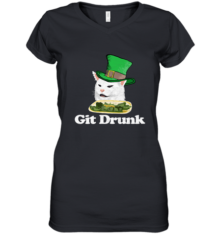 Git Drunk Funny Arguing Cat Meme St Patricks Day Women's V-Neck T-Shirt Women's V-Neck T-Shirt / Black / S Women's V-Neck T-Shirt - HHHstores