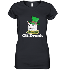 Git Drunk Funny Arguing Cat Meme St Patricks Day Women's V-Neck T-Shirt Women's V-Neck T-Shirt - HHHstores