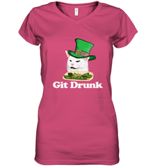 Git Drunk Funny Arguing Cat Meme St Patricks Day Women's V-Neck T-Shirt Women's V-Neck T-Shirt - HHHstores