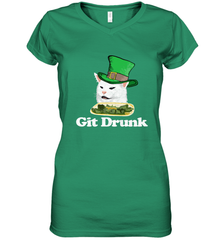 Git Drunk Funny Arguing Cat Meme St Patricks Day Women's V-Neck T-Shirt Women's V-Neck T-Shirt - HHHstores