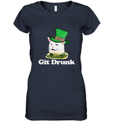 Git Drunk Funny Arguing Cat Meme St Patricks Day Women's V-Neck T-Shirt