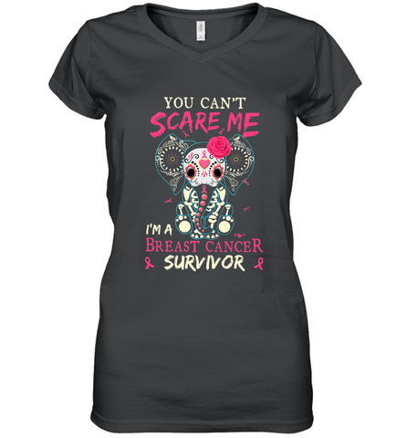 You can't Scare Me I'm Breast Cancer Survivor Elephant Funny Women's V-Neck T-Shirt Women's V-Neck T-Shirt / Black / S Women's V-Neck T-Shirt - HHHstores