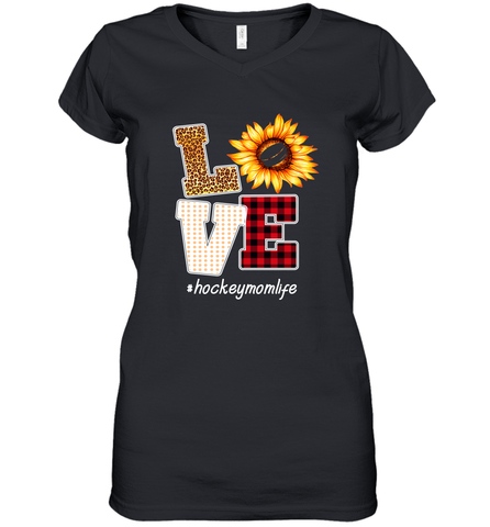 Love Hockey Mom Life Design Women's V-Neck T-Shirt Women's V-Neck T-Shirt / Black / S Women's V-Neck T-Shirt - HHHstores