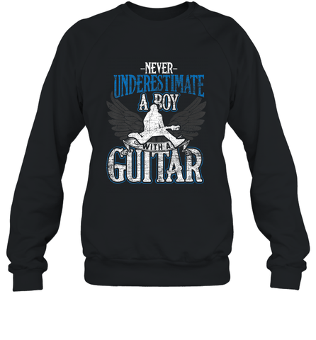 Guitarist Men Boys  Never Underestimate A Boy With A Guitar Crewneck Sweatshirt Crewneck Sweatshirt / Black / S Crewneck Sweatshirt - HHHstores
