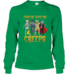 Chillin With My Creeps Vampire Halloween Skeleton Witch Long Sleeve T-Shirt Long Sleeve T-Shirt - HHHstores