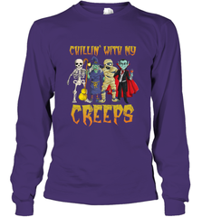 Chillin With My Creeps Vampire Halloween Skeleton Witch Long Sleeve T-Shirt Long Sleeve T-Shirt - HHHstores