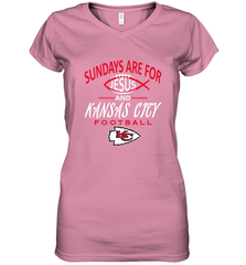 Sundays Are For Jesus and Kansas City Funny Football Women's V-Neck T-Shirt Women's V-Neck T-Shirt - HHHstores