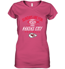 Sundays Are For Jesus and Kansas City Funny Football Women's V-Neck T-Shirt Women's V-Neck T-Shirt - HHHstores