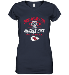 Sundays Are For Jesus and Kansas City Funny Football Women's V-Neck T-Shirt