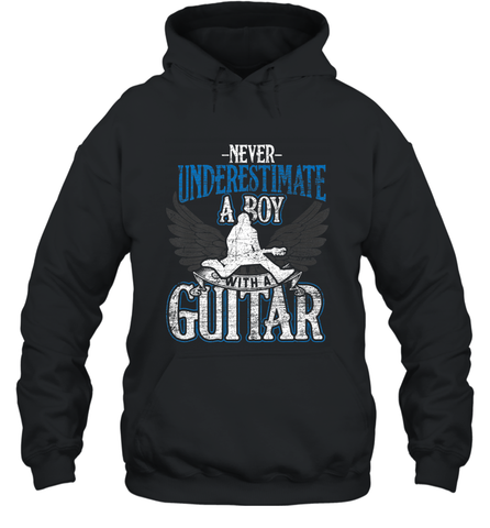 Guitarist Men Boys  Never Underestimate A Boy With A Guitar Hooded Sweatshirt Hooded Sweatshirt / Black / S Hooded Sweatshirt - HHHstores