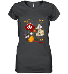 Panda Happy Halloween T shirt Cute Mummy Witch Pumpkin Women's V-Neck T-Shirt