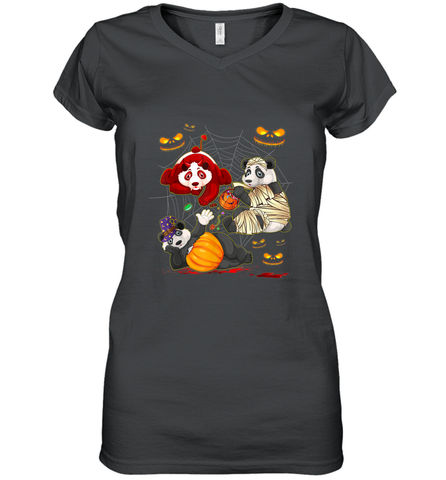 Panda Happy Halloween T shirt Cute Mummy Witch Pumpkin Women's V-Neck T-Shirt Women's V-Neck T-Shirt / Black / S Women's V-Neck T-Shirt - HHHstores