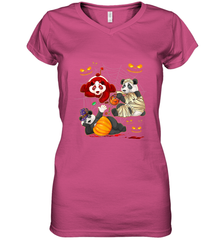 Panda Happy Halloween T shirt Cute Mummy Witch Pumpkin Women's V-Neck T-Shirt Women's V-Neck T-Shirt - HHHstores
