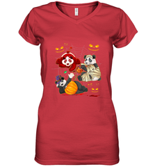 Panda Happy Halloween T shirt Cute Mummy Witch Pumpkin Women's V-Neck T-Shirt Women's V-Neck T-Shirt - HHHstores