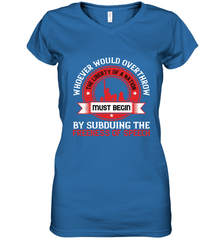 Whoever would overthrow the liberty of a nation must begin by subduing the freeness of speech 01 Women's V-Neck T-Shirt Women's V-Neck T-Shirt - HHHstores