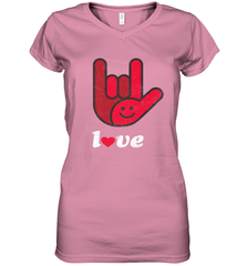 Cute Love Hand Sign Heart Valentines Day Retro Vintage Top Women's V-Neck T-Shirt Women's V-Neck T-Shirt - HHHstores