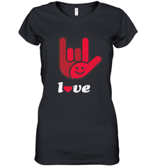 Cute Love Hand Sign Heart Valentines Day Retro Vintage Top Women's V-Neck T-Shirt Women's V-Neck T-Shirt - HHHstores