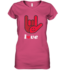 Cute Love Hand Sign Heart Valentines Day Retro Vintage Top Women's V-Neck T-Shirt Women's V-Neck T-Shirt - HHHstores