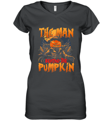 Mens Halloween Fun Dad The Man Behind Pumpkin Gift Women's V-Neck T-Shirt
