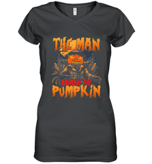 Mens Halloween Fun Dad The Man Behind Pumpkin Gift Women's V-Neck T-Shirt Women's V-Neck T-Shirt - HHHstores