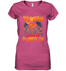 Mens Halloween Fun Dad The Man Behind Pumpkin Gift Women's V-Neck T-Shirt Women's V-Neck T-Shirt - HHHstores