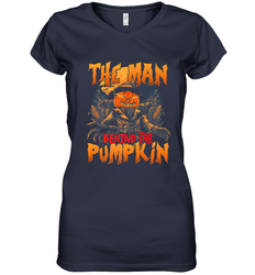 Mens Halloween Fun Dad The Man Behind Pumpkin Gift Women's V-Neck T-Shirt