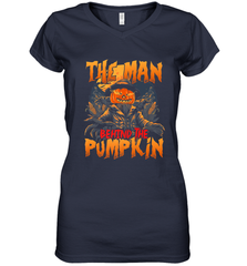 Mens Halloween Fun Dad The Man Behind Pumpkin Gift Women's V-Neck T-Shirt Women's V-Neck T-Shirt - HHHstores