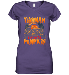 Mens Halloween Fun Dad The Man Behind Pumpkin Gift Women's V-Neck T-Shirt Women's V-Neck T-Shirt - HHHstores