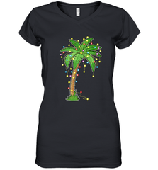 Christmas Lights Palm Tree Beach Funny Tropical Xmas Gift Women's V-Neck T-Shirt Women's V-Neck T-Shirt - HHHstores