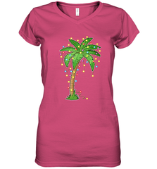 Christmas Lights Palm Tree Beach Funny Tropical Xmas Gift Women's V-Neck T-Shirt Women's V-Neck T-Shirt - HHHstores