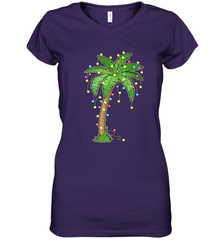 Christmas Lights Palm Tree Beach Funny Tropical Xmas Gift Women's V-Neck T-Shirt Women's V-Neck T-Shirt - HHHstores