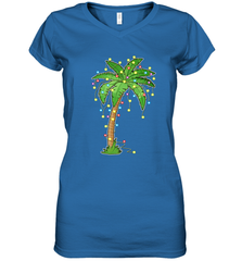 Christmas Lights Palm Tree Beach Funny Tropical Xmas Gift Women's V-Neck T-Shirt Women's V-Neck T-Shirt - HHHstores