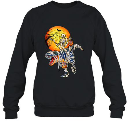 Skeleton Riding T Rex Funny Halloween Crewneck Sweatshirt Crewneck Sweatshirt / Black / S Crewneck Sweatshirt - HHHstores