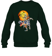 Skeleton Riding T Rex Funny Halloween Crewneck Sweatshirt Crewneck Sweatshirt - HHHstores