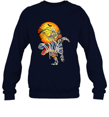 Skeleton Riding T Rex Funny Halloween Crewneck Sweatshirt Crewneck Sweatshirt - HHHstores