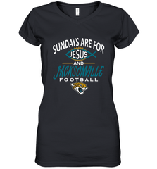 Sundays Are For Jesus and Jacksonville Funny Football Women's V-Neck T-Shirt Women's V-Neck T-Shirt - HHHstores