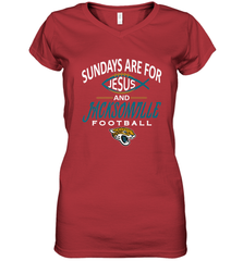 Sundays Are For Jesus and Jacksonville Funny Football Women's V-Neck T-Shirt Women's V-Neck T-Shirt - HHHstores