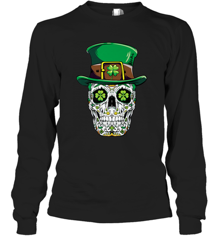 Sugar Skull Leprechaun T Shirt St Patricks Day Women Men Long Sleeve T-Shirt Long Sleeve T-Shirt / Black / S Long Sleeve T-Shirt - HHHstores