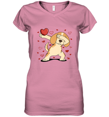 Dog Dabbing Heart For Valentine's Day Art Graphics Gift Women's V-Neck T-Shirt Women's V-Neck T-Shirt - HHHstores