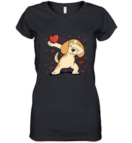 Dog Dabbing Heart For Valentine's Day Art Graphics Gift Women's V-Neck T-Shirt Women's V-Neck T-Shirt / Black / S Women's V-Neck T-Shirt - HHHstores