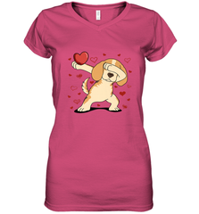 Dog Dabbing Heart For Valentine's Day Art Graphics Gift Women's V-Neck T-Shirt Women's V-Neck T-Shirt - HHHstores