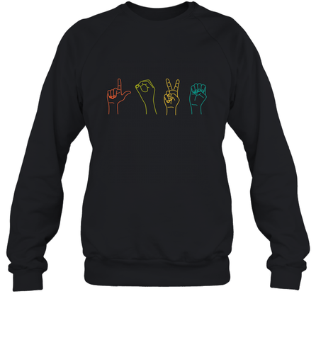 Love ASL Sign language Alphabet Valentines Day Gift idea Crewneck Sweatshirt Crewneck Sweatshirt / Black / S Crewneck Sweatshirt - HHHstores