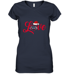 NFL Seattle Seahawks Logo Christmas Santa Hat Love Heart Football Team Women's V-Neck T-Shirt