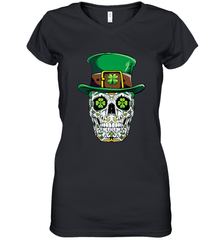 Sugar Skull Leprechaun T Shirt St Patricks Day Women Men Women's V-Neck T-Shirt Women's V-Neck T-Shirt - HHHstores