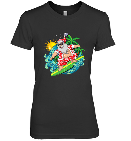 Christmas in July Santa Claus Hawaiian Surfing Gift Surf Women's Premium T-Shirt Women's Premium T-Shirt / Black / XS Women's Premium T-Shirt - HHHstores