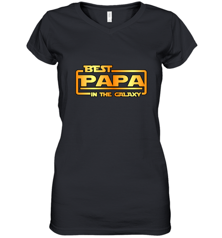 The best Papa in the galaxy Women's V-Neck T-Shirt Women's V-Neck T-Shirt / Black / S Women's V-Neck T-Shirt - HHHstores