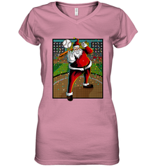 Baseball Santa Ugly Christmas Sports Graphic Print Design Women's V-Neck T-Shirt Women's V-Neck T-Shirt - HHHstores